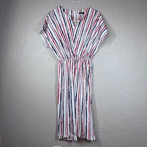 Vintage 80's Women's XL Red Blue White Stripe Jumpsuit Jumper Cropped Retro